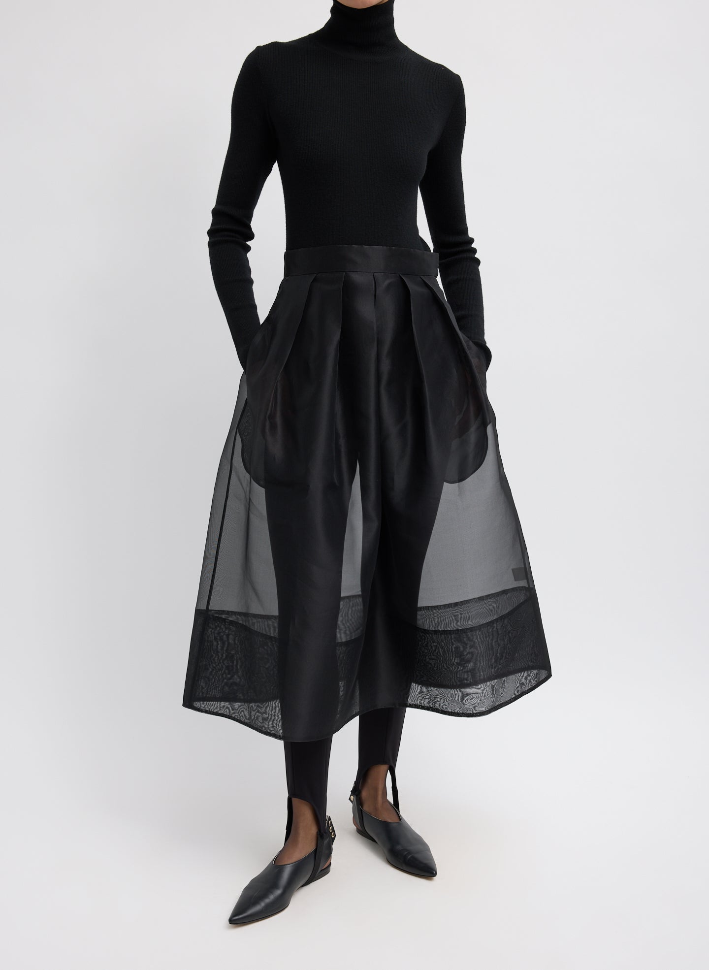 Organza Full Skirt - Black Organza Full Skirt - full look, front view on model