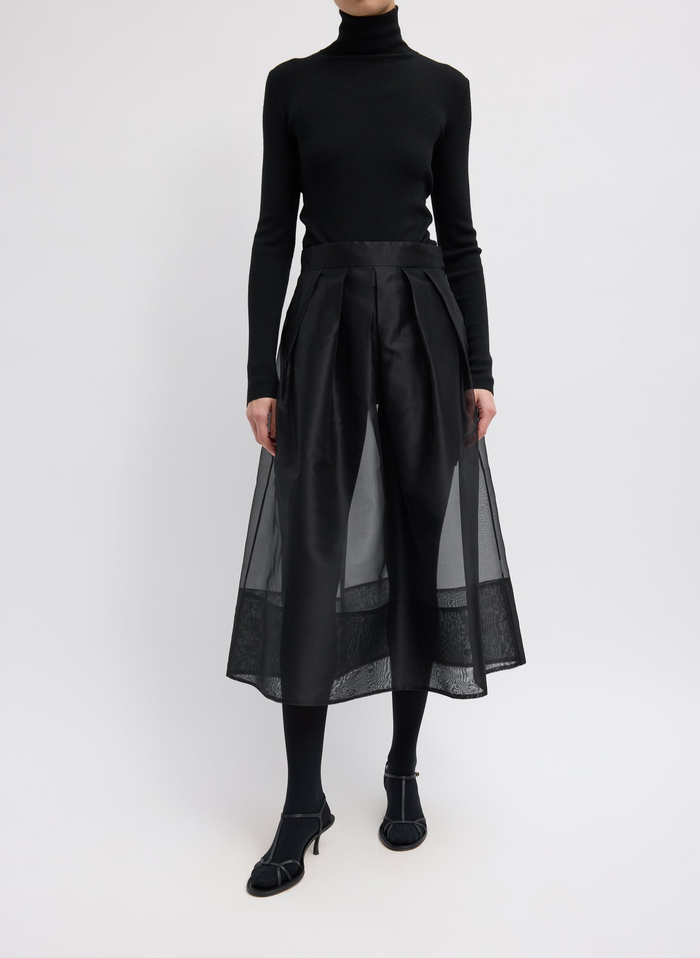 Black Organza Full Skirt - full look, front view on model