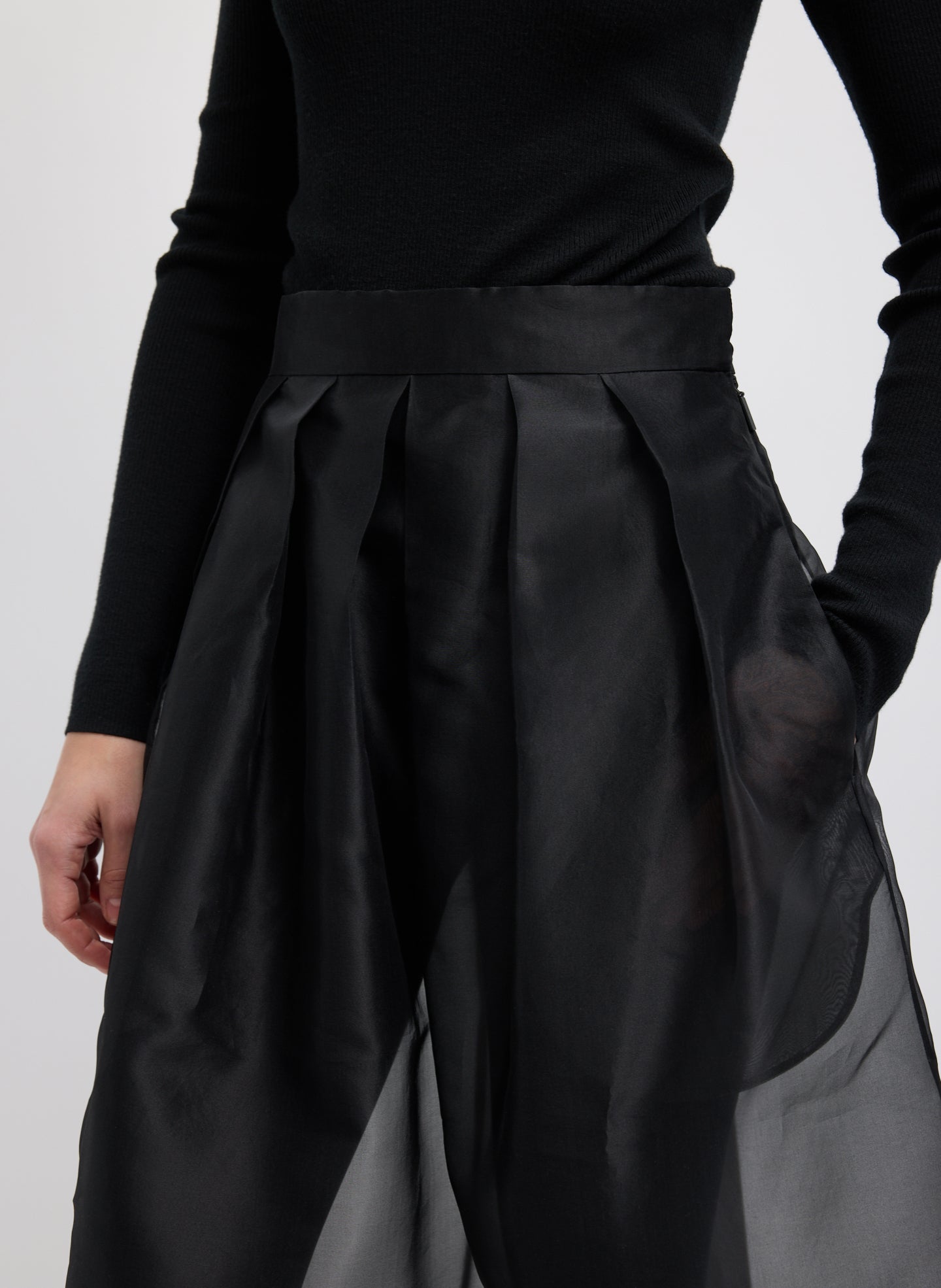 Black Organza Full Skirt - closeup of pleated detail