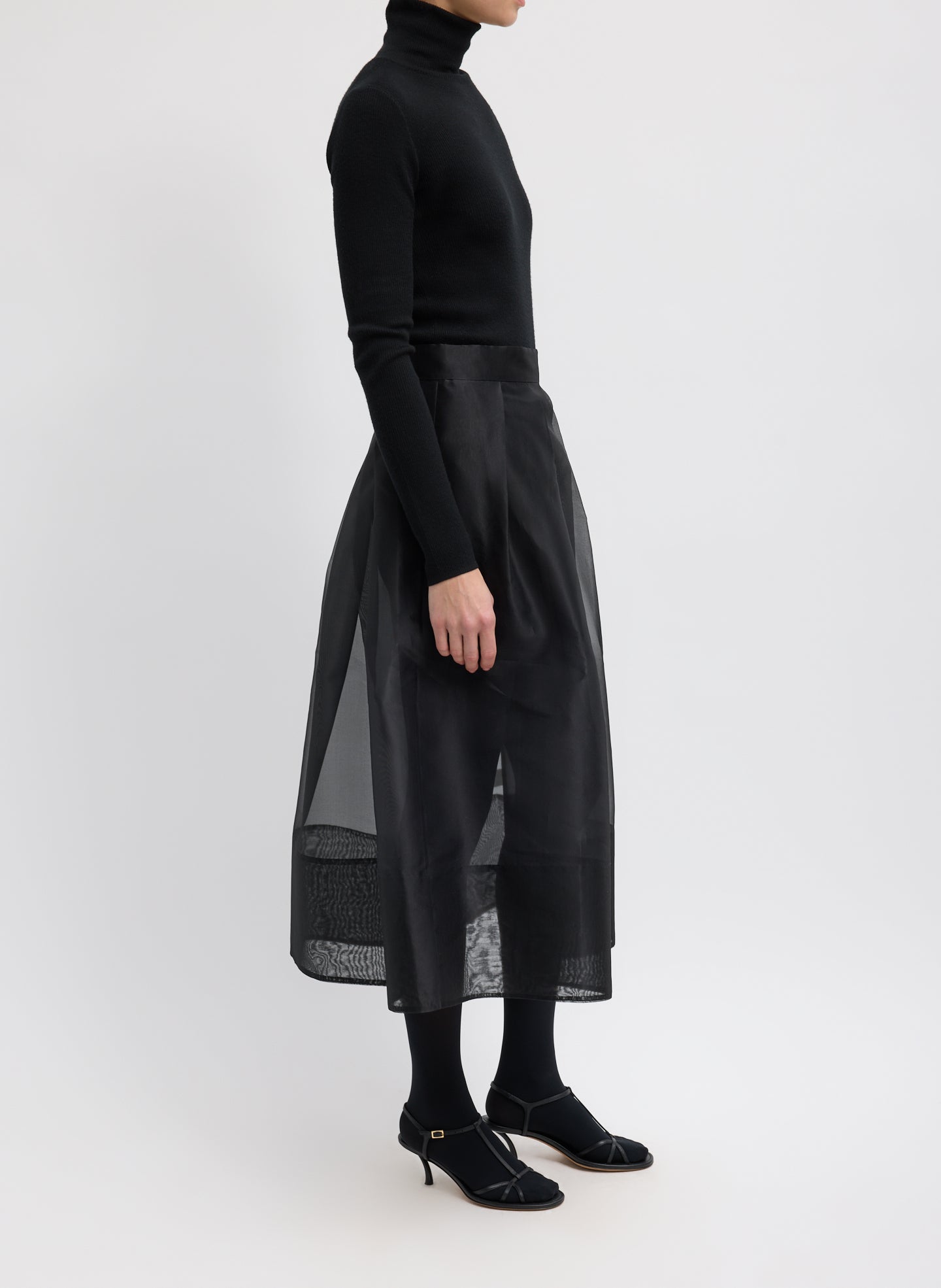 Black Organza Full Skirt - full look, side view on model