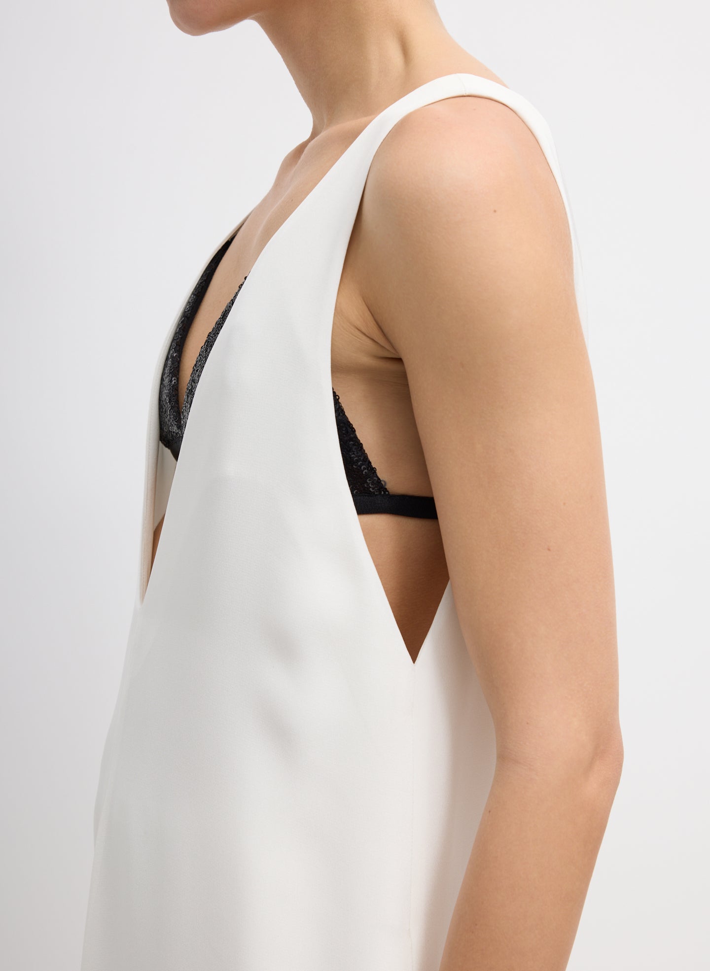Ivory 4-Ply Silk V-Neck Dress With Bra - side view of sequin bra
