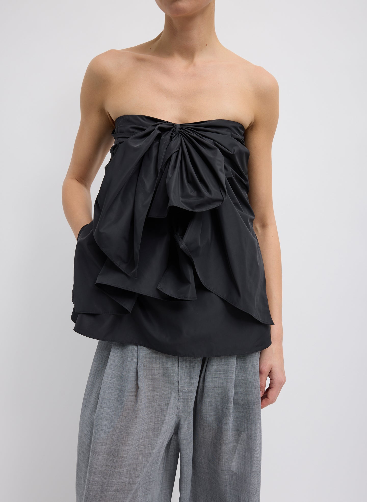 Italian Sporty Nylon Strapless Top - Black Italian Sporty Nylon Strapless Top - front view on model