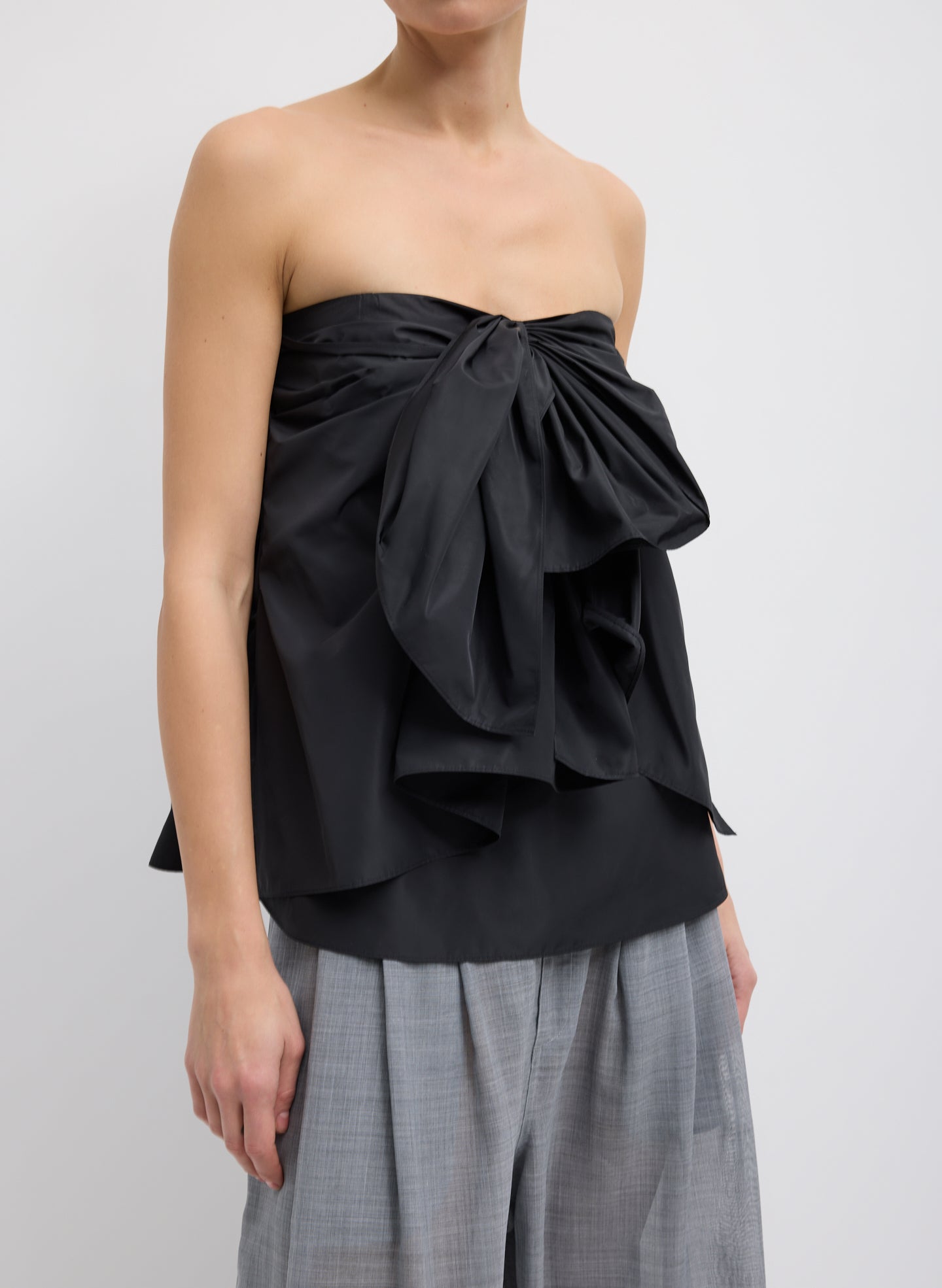 Black Italian Sporty Nylon Strapless Top - front view on model