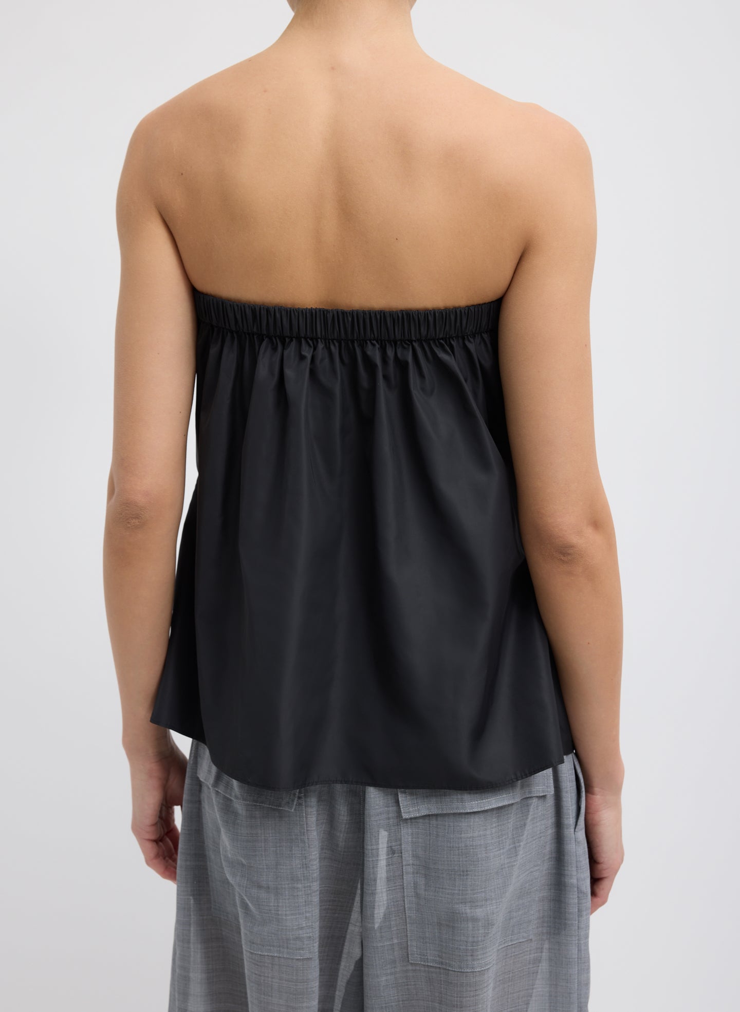 Black Italian Sporty Nylon Strapless Top - back view on model