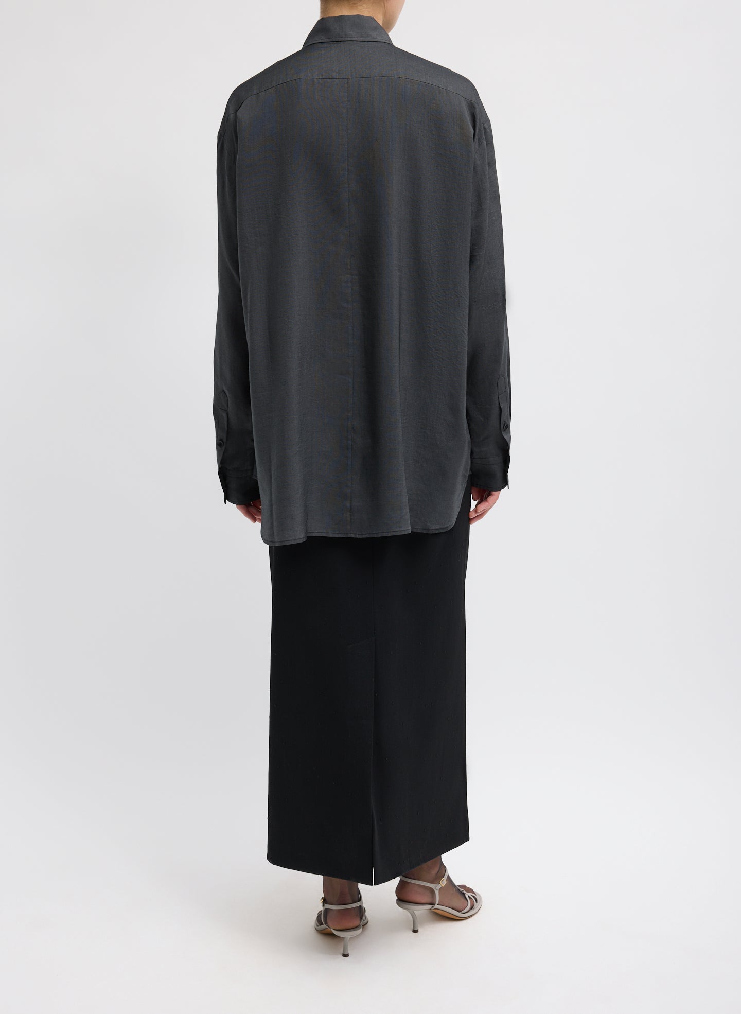 Graphite Silk Voile Easy Pintucked Shirt - full look, back view on model