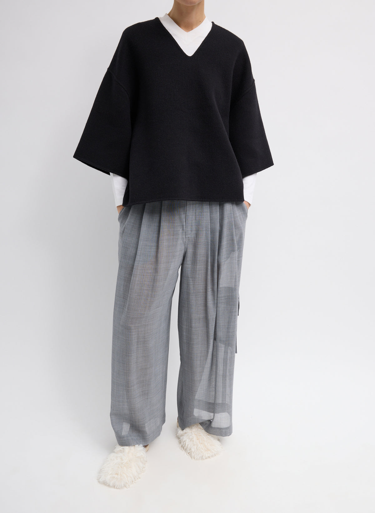 Luxe Double Faced Wool Angora V-Neck Top – Tibi Official