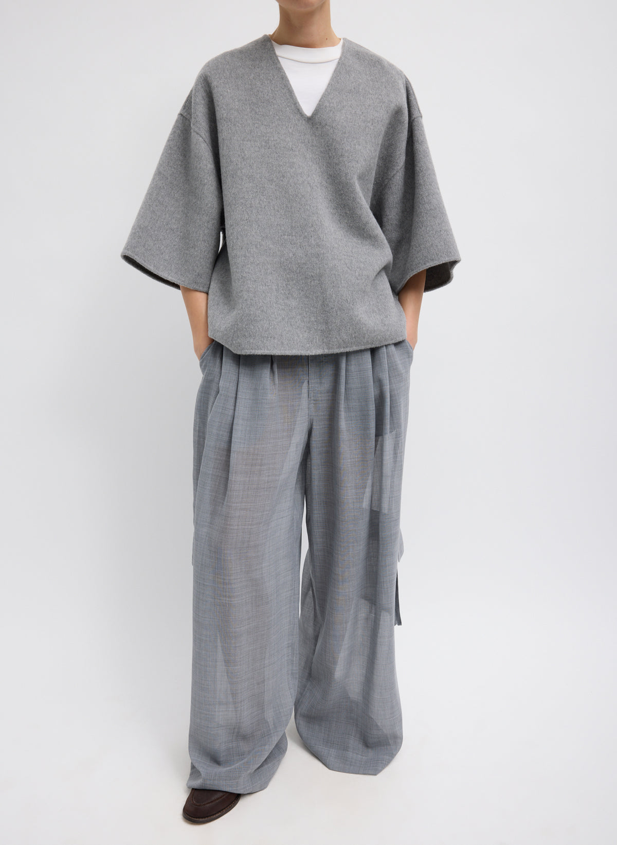 Luxe Double Faced Wool Angora V-Neck Top – Tibi Official