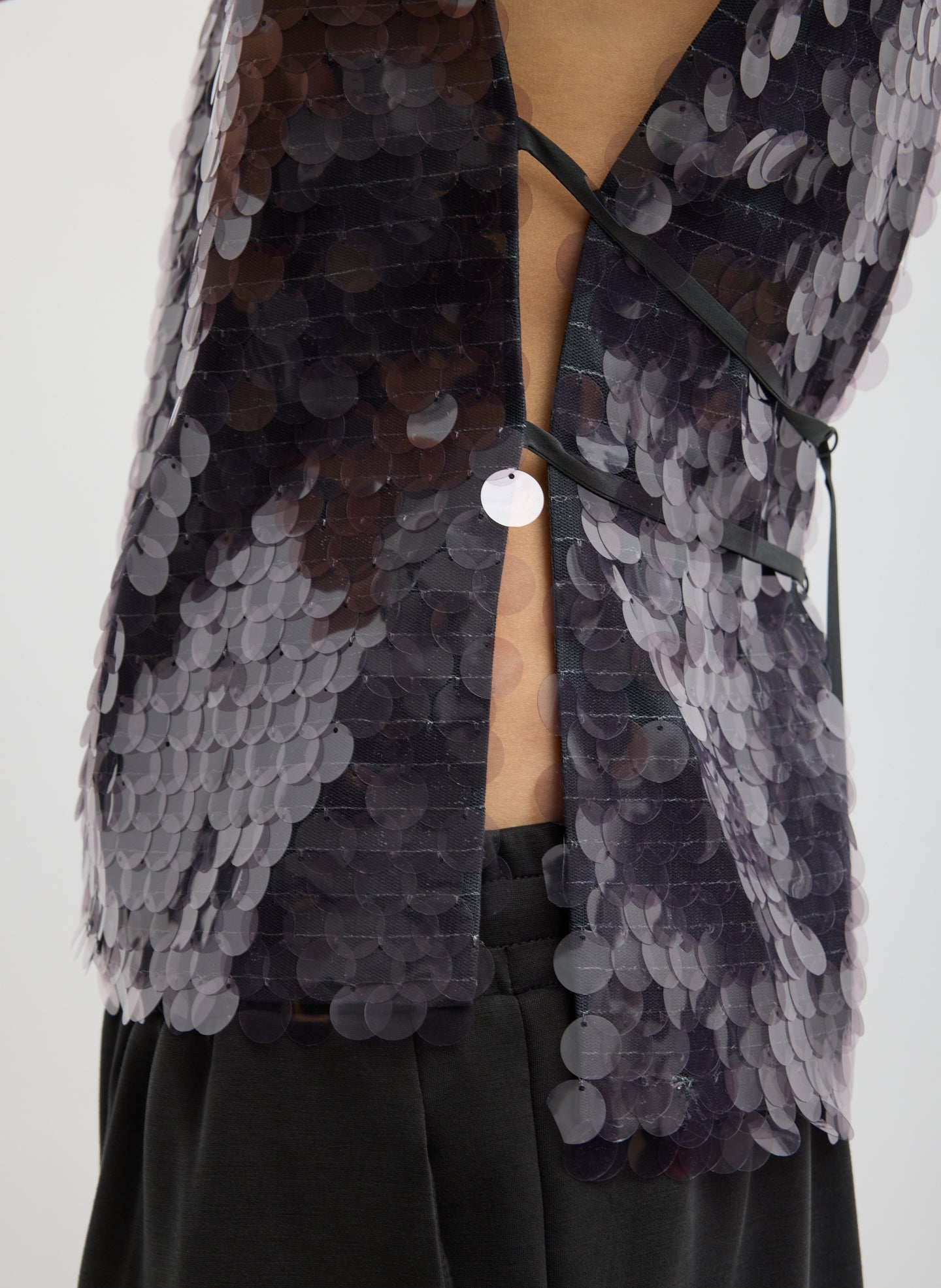 Lavender Grey Pastille Bib Top - closeup of side view