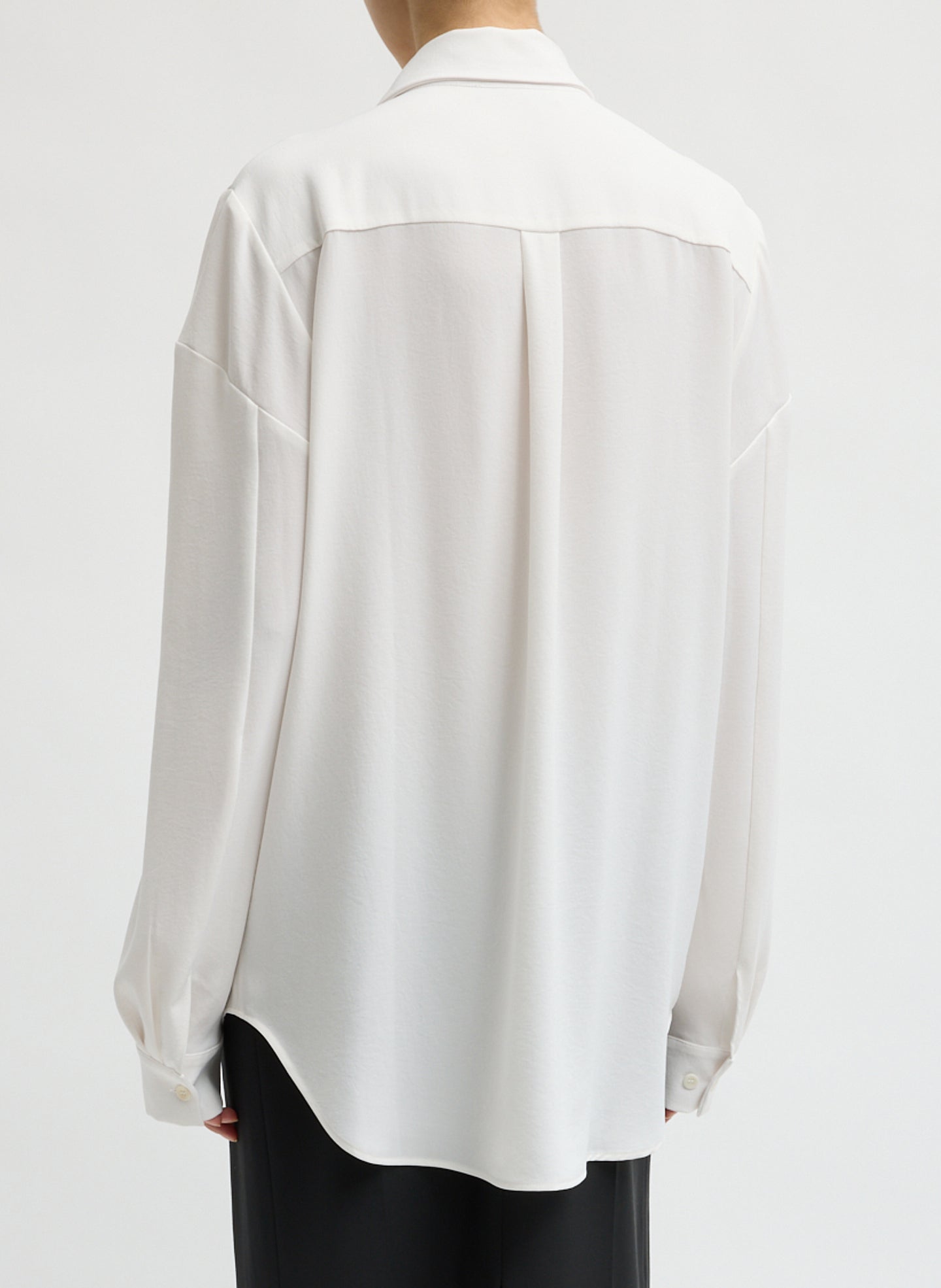 Ivory Soft Drape Hinged Shirt - long sleeve button down shirt, back view on model