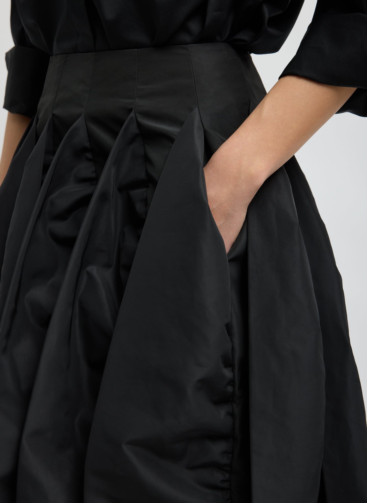 Black Recycled Italian Sporty Nylon Skirt - closeup of side pocket detail