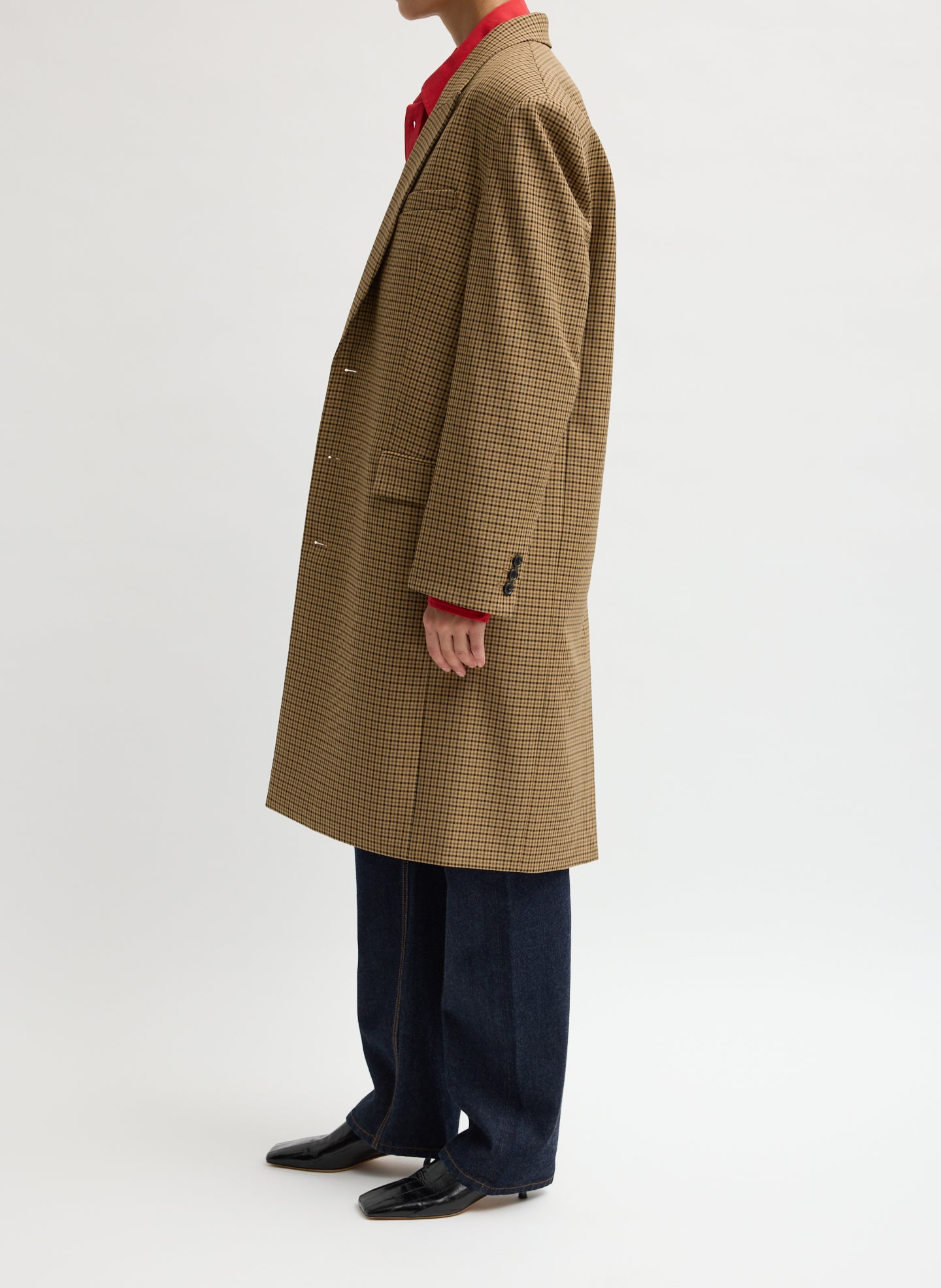 Cedar Multi Menswear Tech Twill Tailored Men's Midi Coat - side view on model