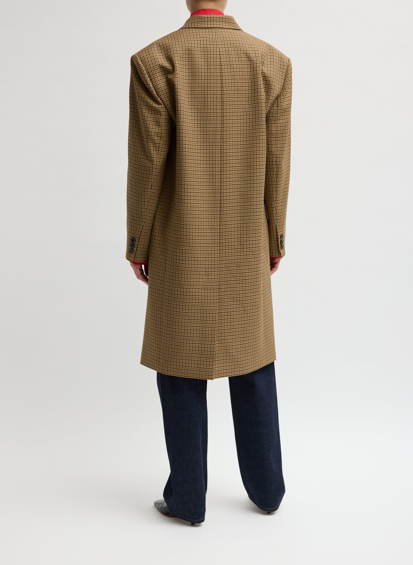 Cedar Multi Menswear Tech Twill Tailored Men's Midi Coat - back view on model