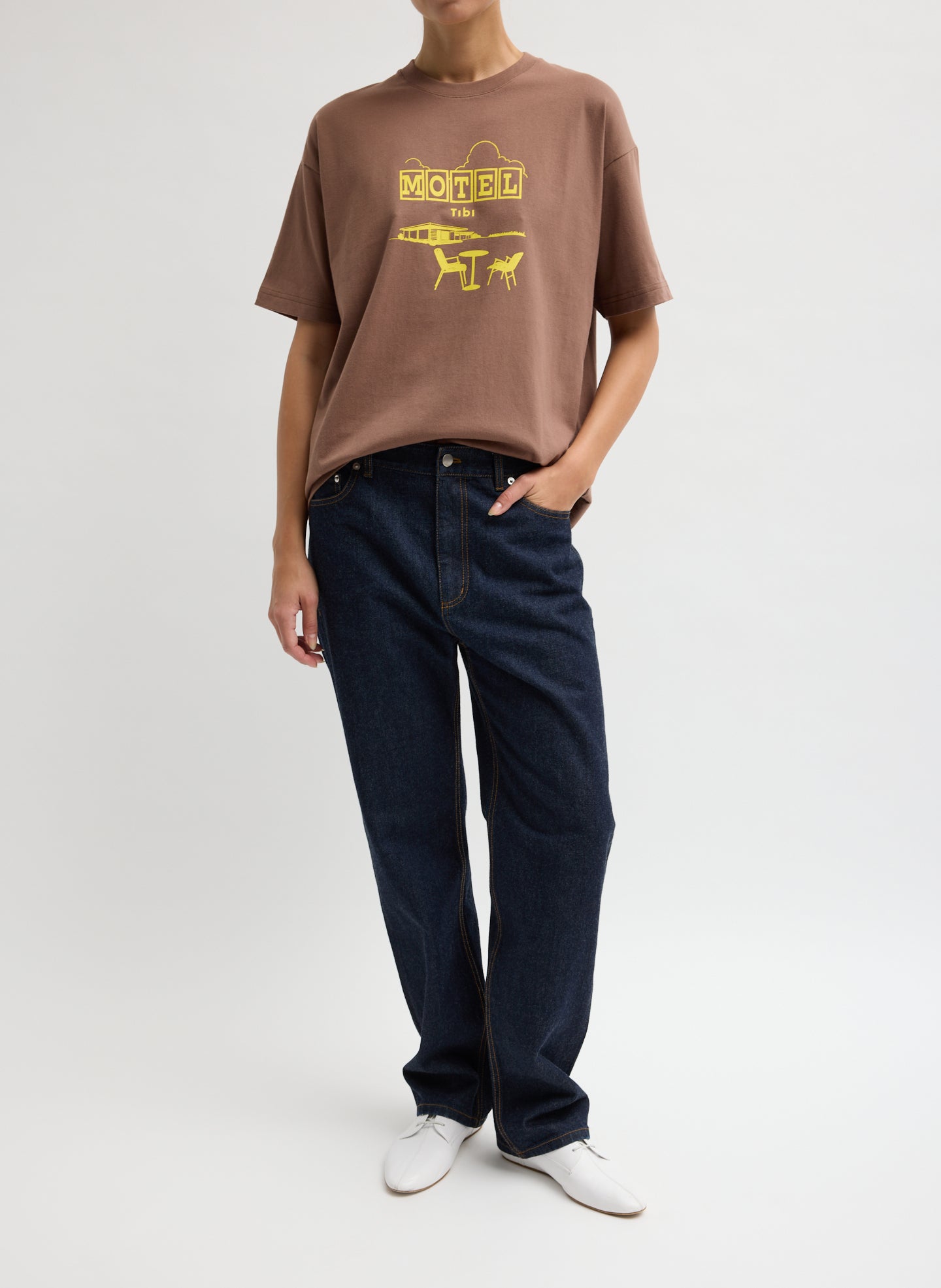 Tibi Creative Lab Motel T-Shirt- front view on model 