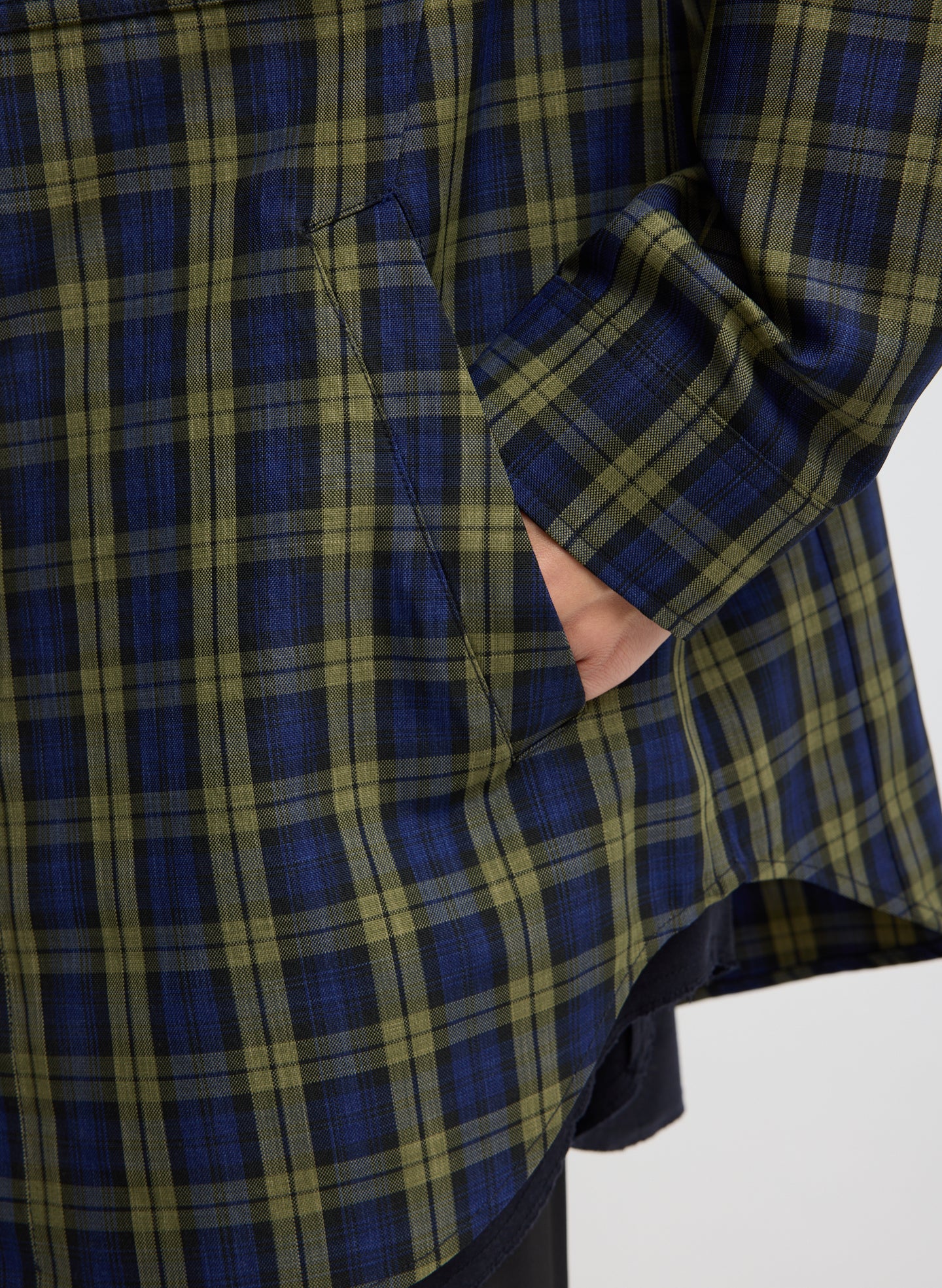 Blue Multi Techy Plaid Easy Shirt Jacket - closeup of pocket detail