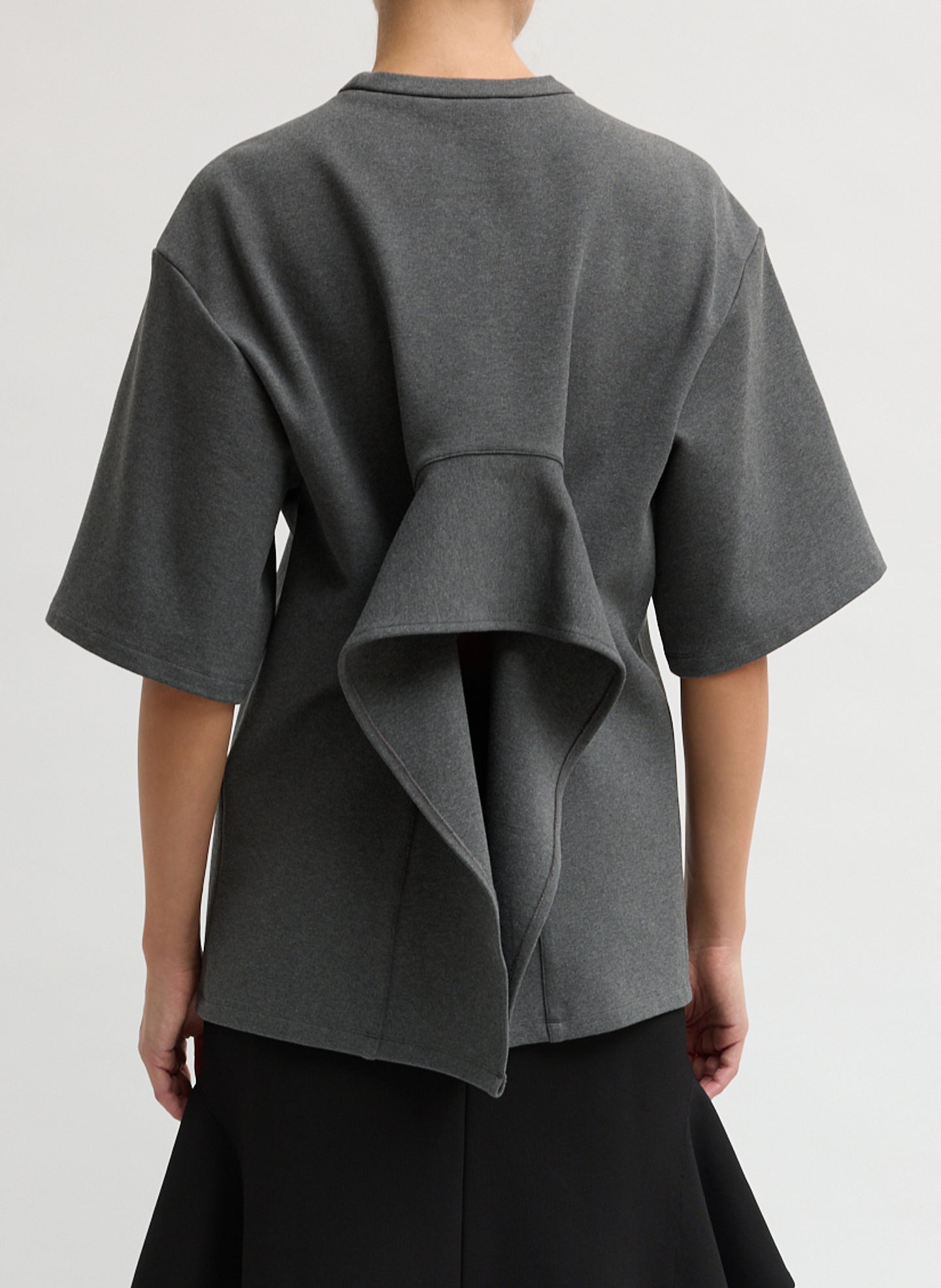 Charcoal Grey Luxe Crepe Knit Easy Tunic Top - back view on model