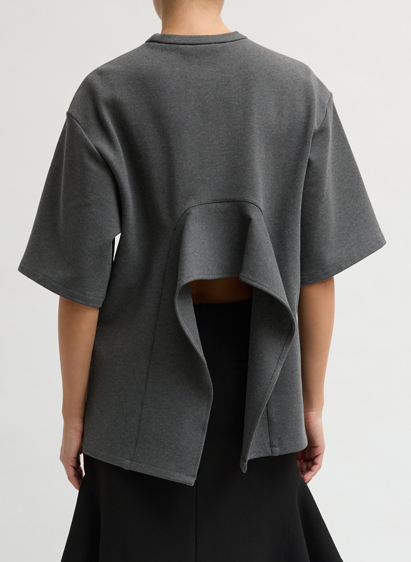 Charcoal Grey Luxe Crepe Knit Easy Tunic Top - back view on model