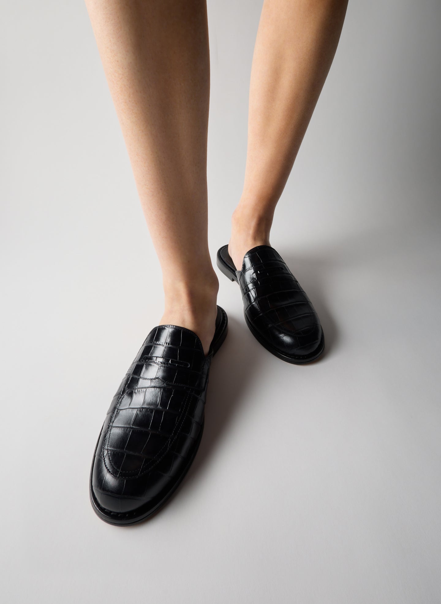 Black Herbert Slide Crocodile Embossed - leather loafer slide on model