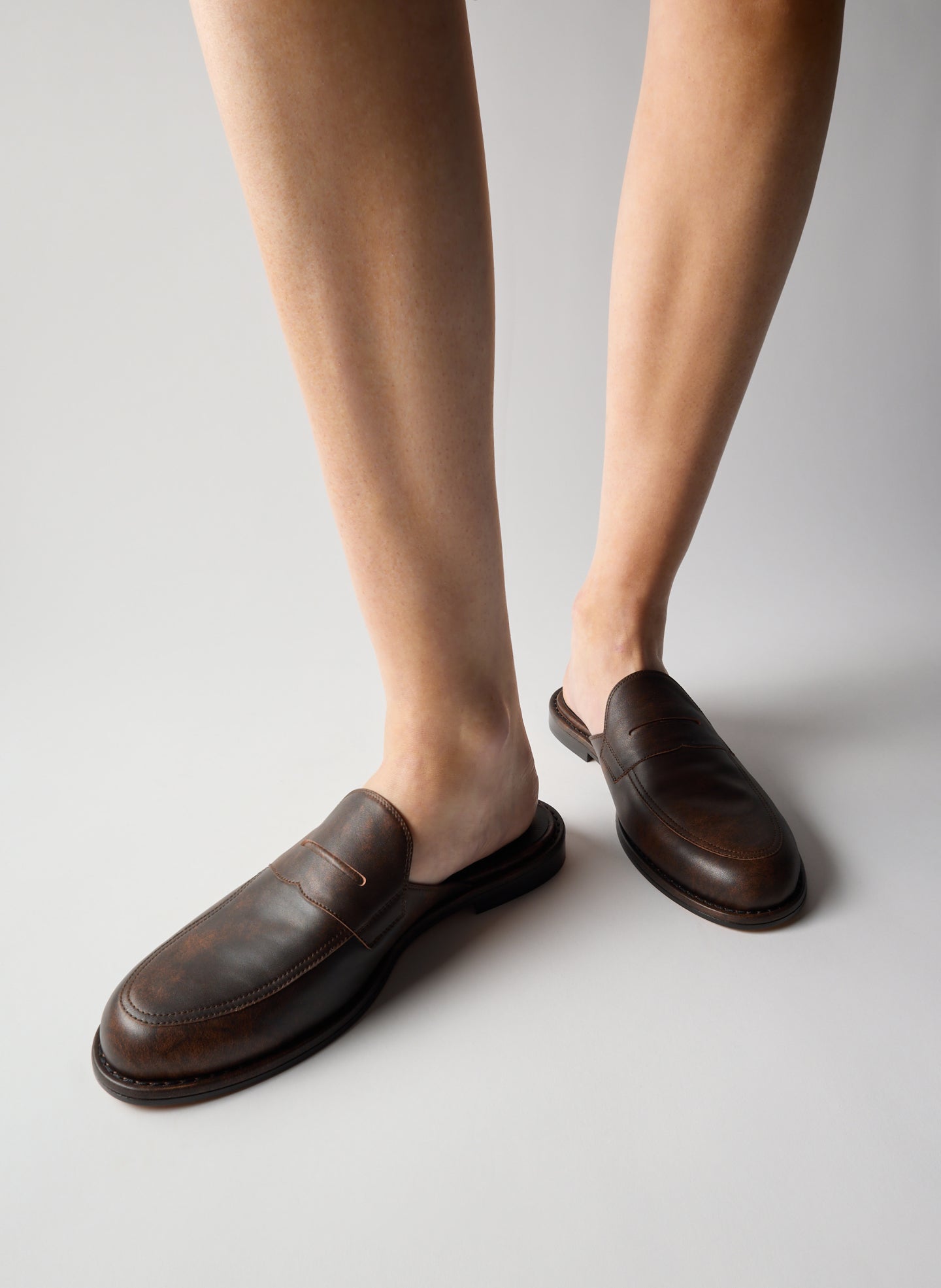 Brown Leather Herbert Slide - loafer slide on model