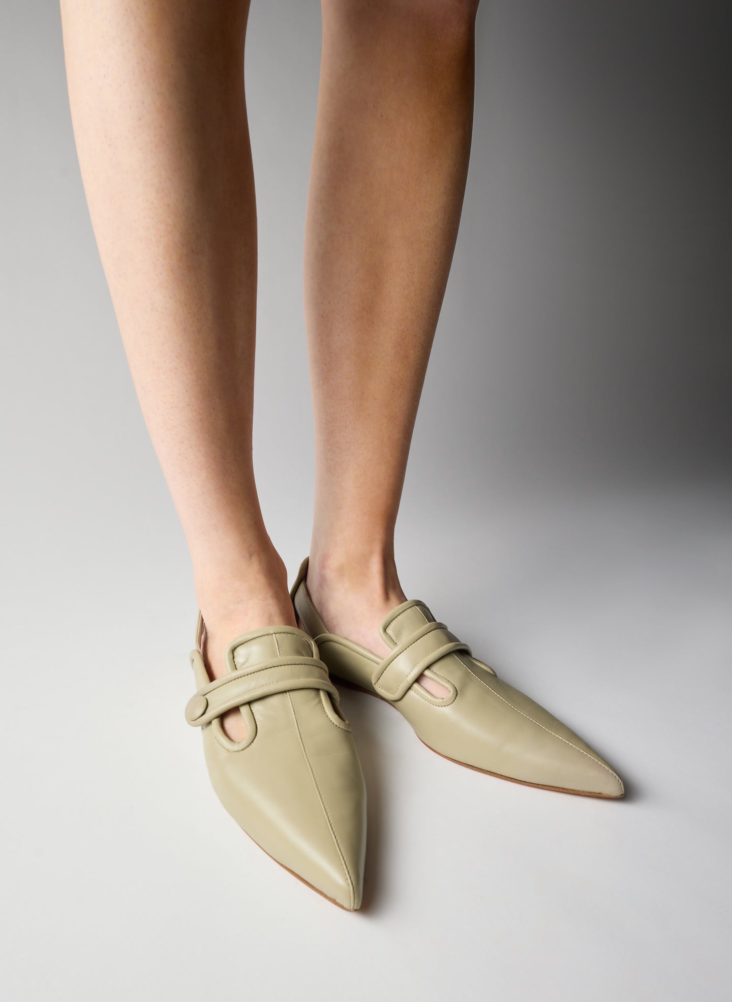 Dusty Pale Green Cozy Rudolph Flat - pointed toe on model
