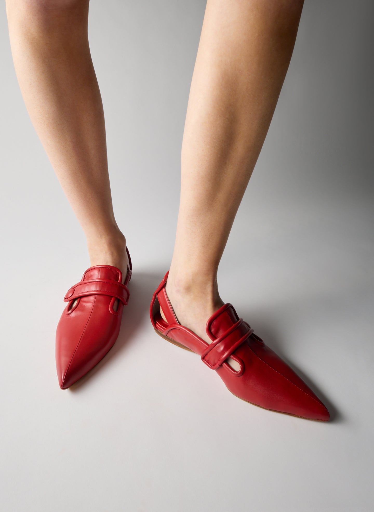 Red Cozy Rudolph Flat - pointed toe on model