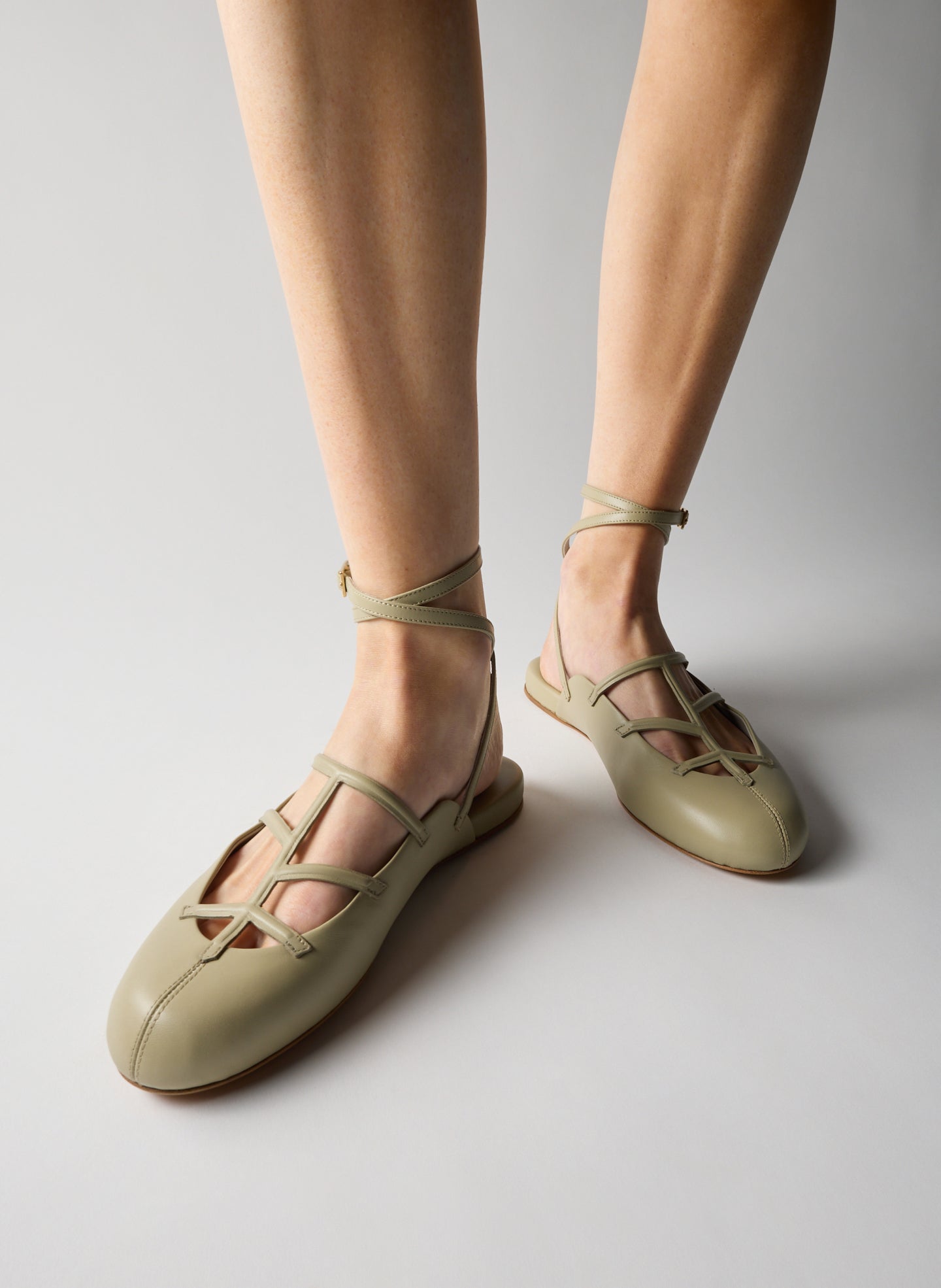 Dusty Pale Green Jean-Claude Flat - caged ballet flat on model