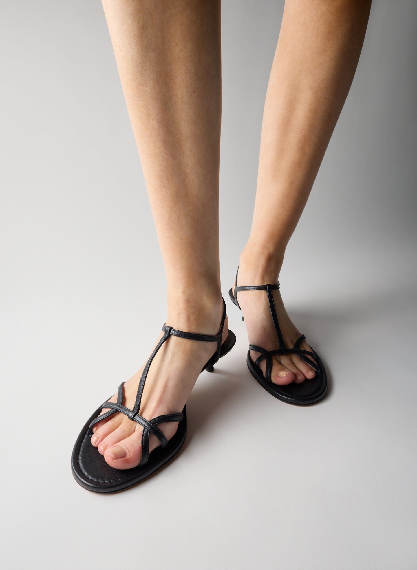 Dark Navy Christopher Heel - heeled leather sandal on model