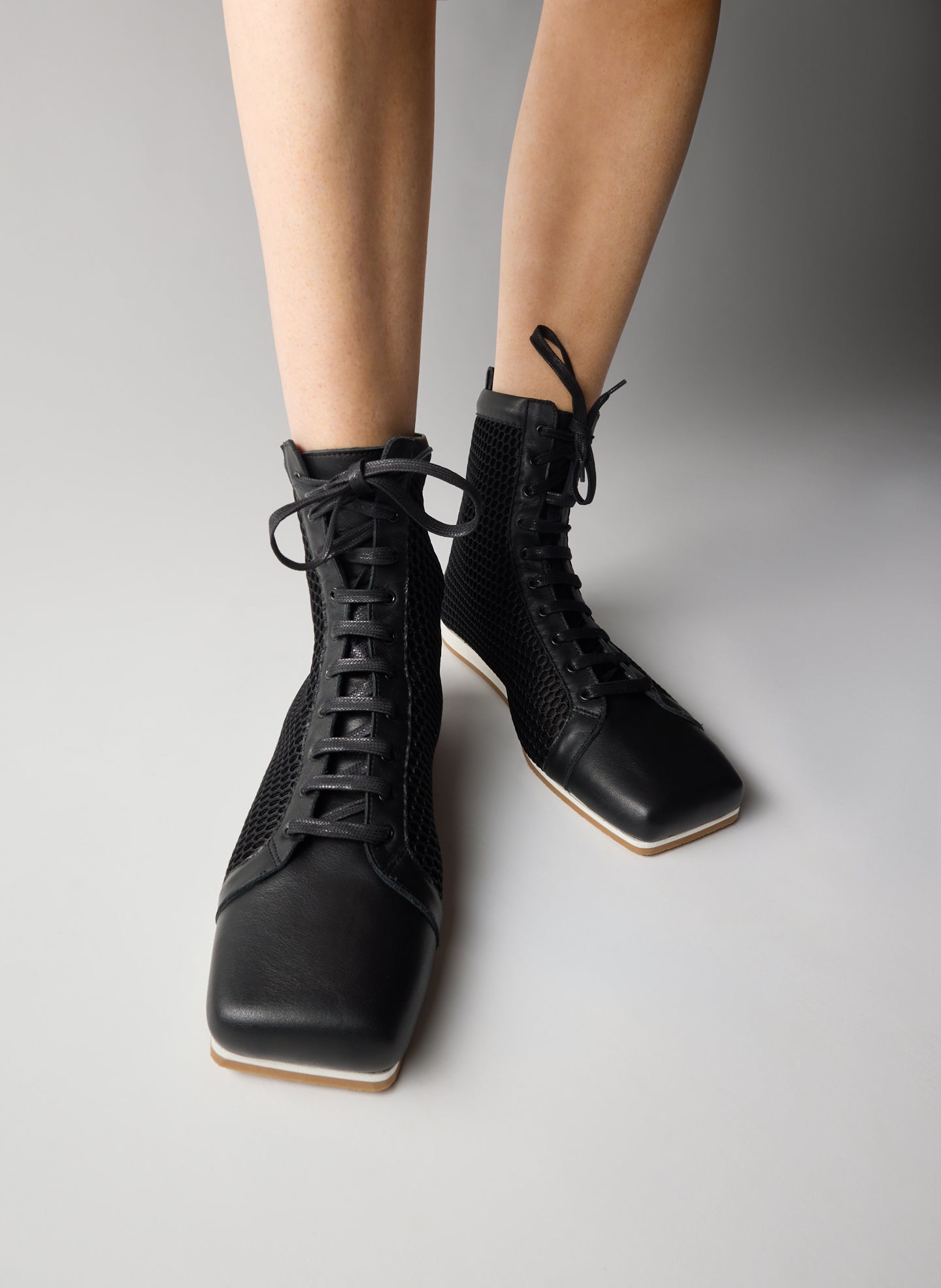 Black Seth Mesh High Top Sneaker - leather sneaker on model