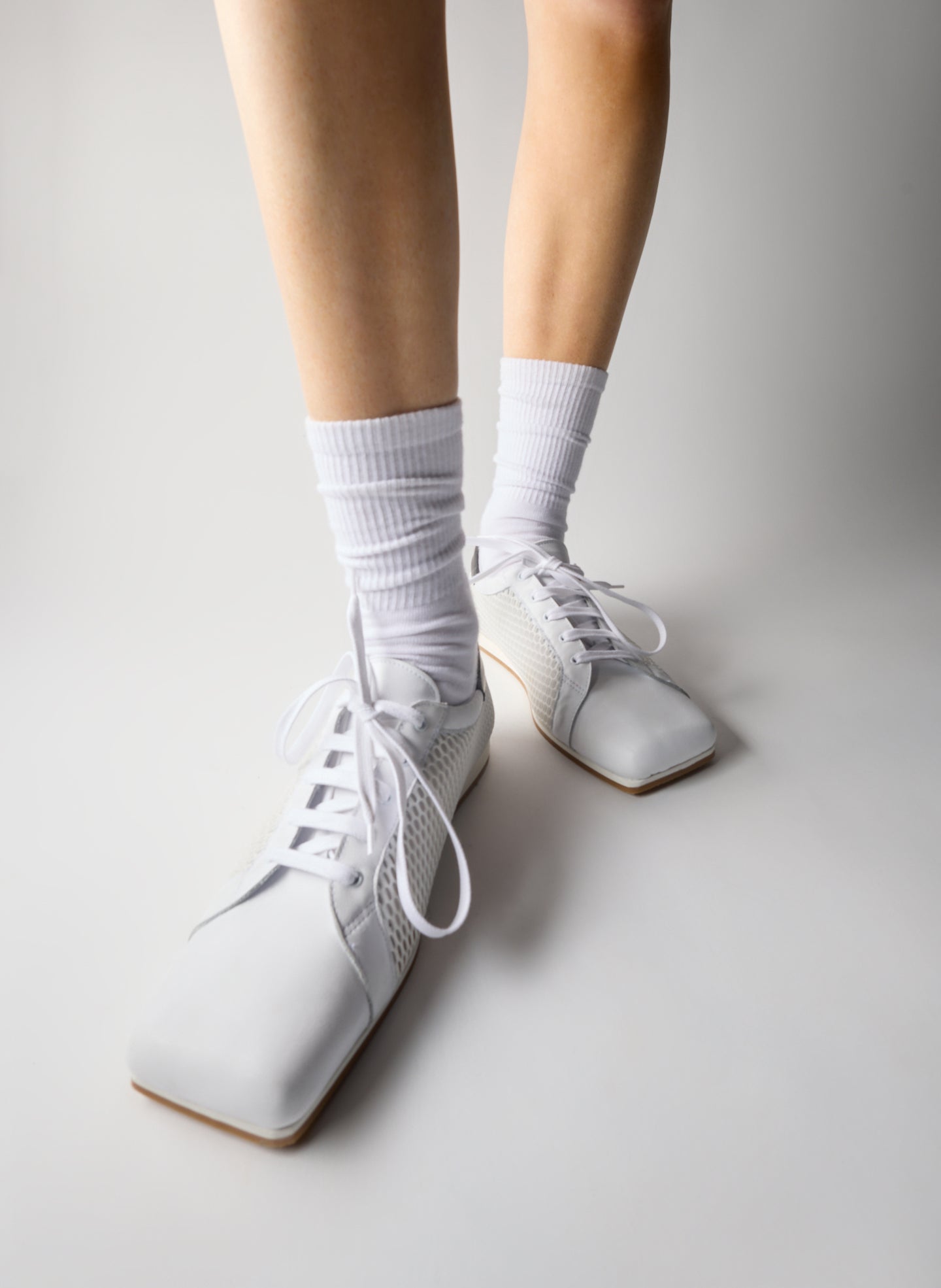 White Seth Mesh Sneaker - leather sneakers on model