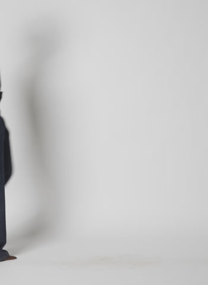 Dark Indigo Denim Pat Trouser Jean - tailored jeans, video on model