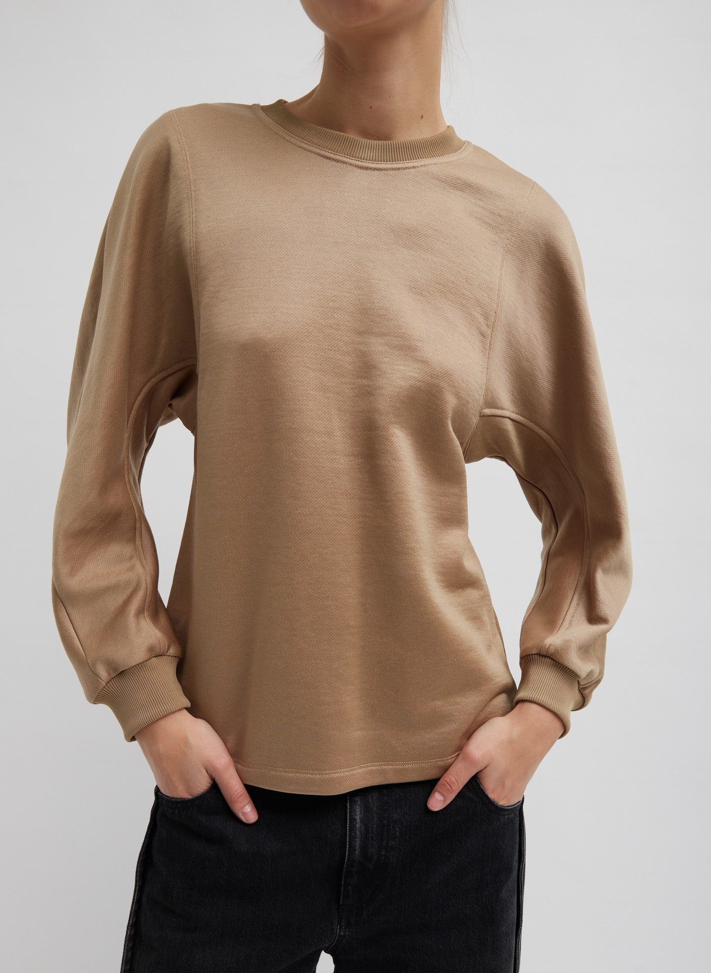 Silk Terry Sculpted Sleeve Slim Sweatshirt - Granola-1