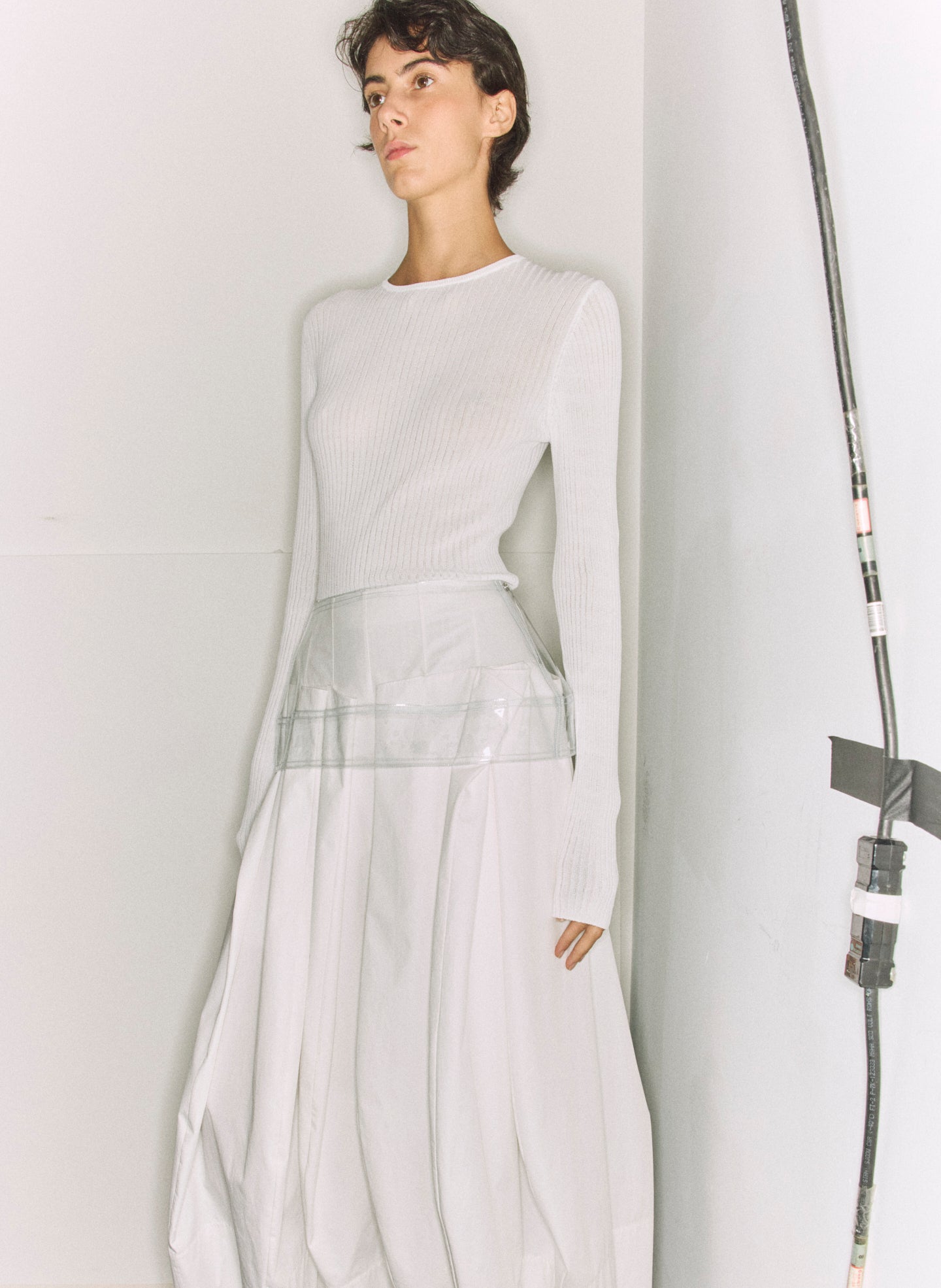 Clear Peplum Belt - runway behind the scenes on model