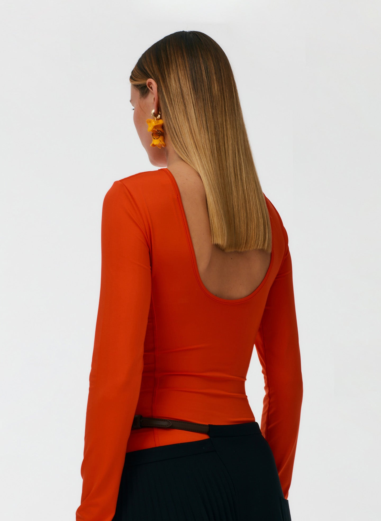 Tropical Wool Pleated Leather Wrap Skirt
