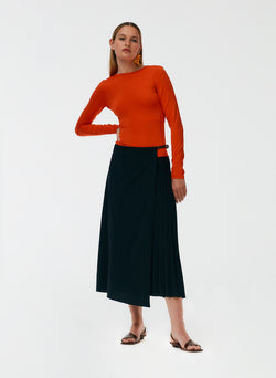 Tropical Wool Pleated Leather Wrap Skirt Tropical Wool Pleated Leather Wrap Skirt