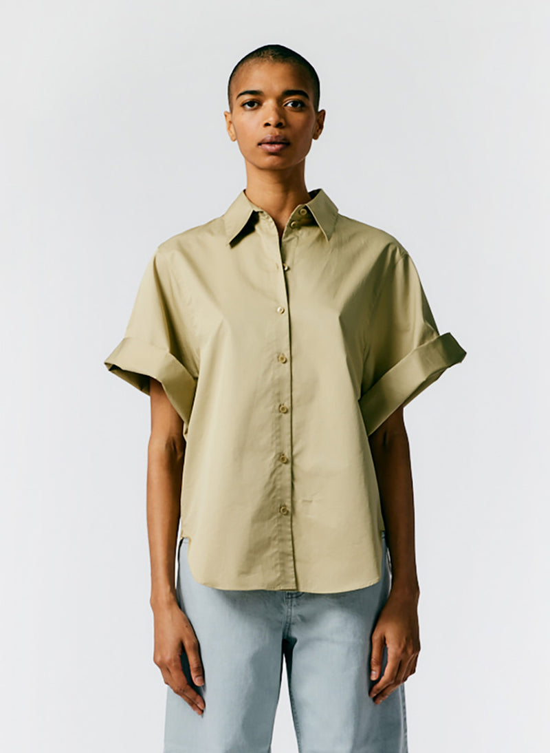 Eco Poplin Rolled Sleeve Shirt Clay-01