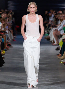 White Denim Godet Maxi Skirt White-3