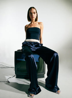 Summer Satin Wide Leg Pull On Pant Dark Navy-3