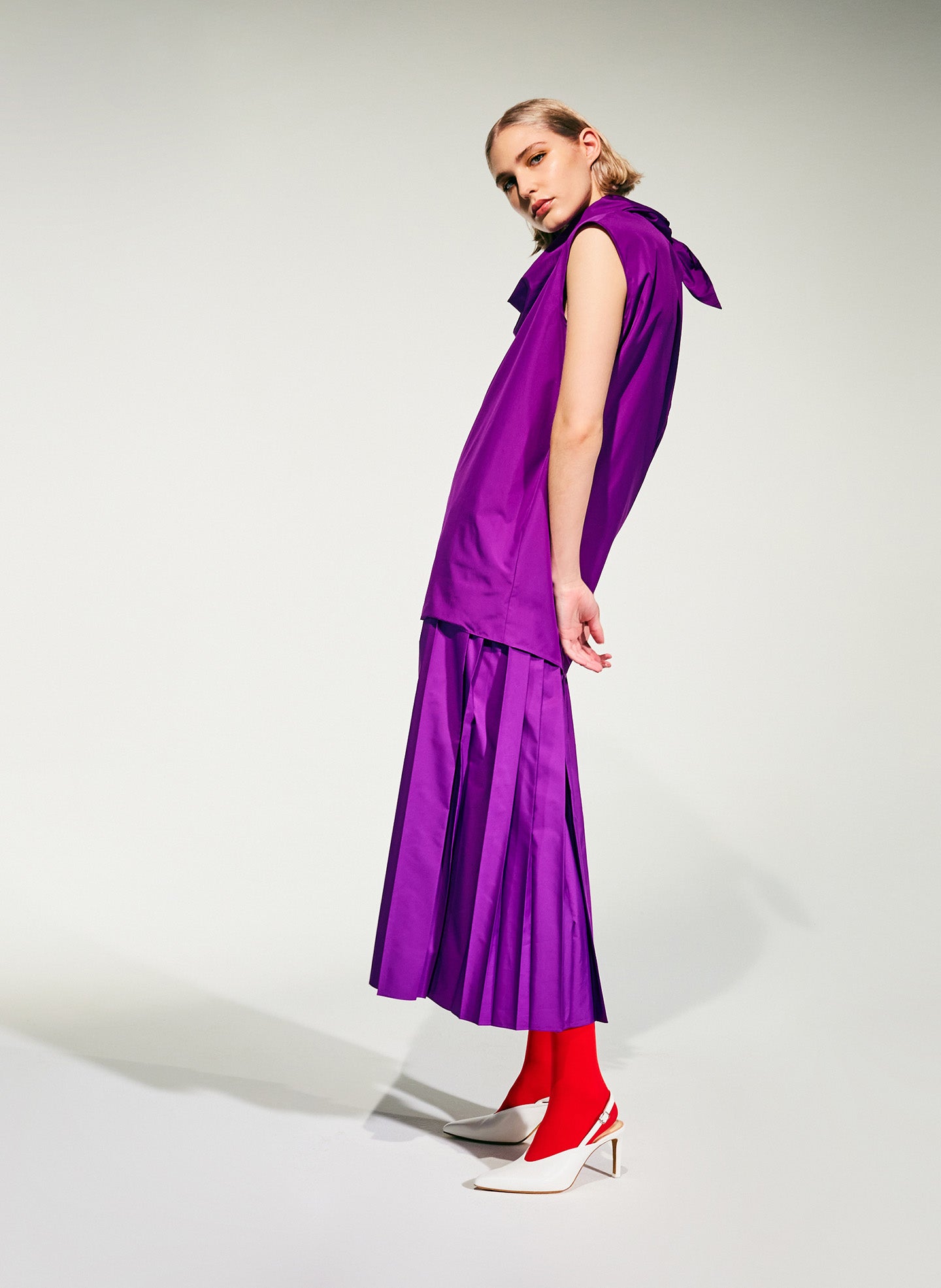 tibi purple pleated dress Purple / XXS / R122TT5258 Italian Sporty Nylon Pleated Pull On Skirt