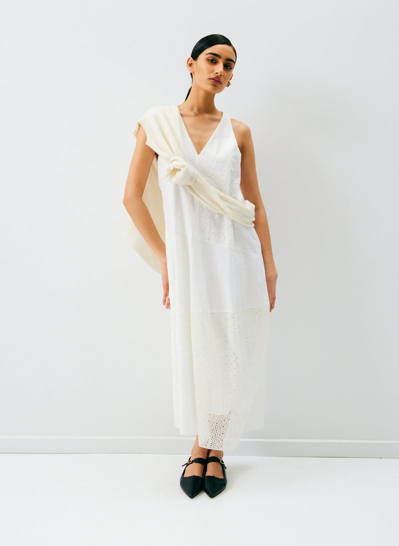 Silk Cotton Eyelet Dress Ivory Multi-02