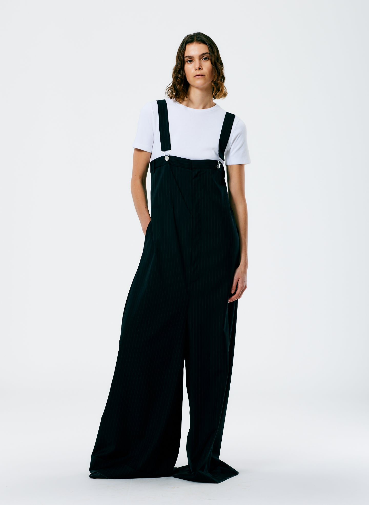 Dominic Pinstripe Overall Wide Leg Pant - Black/White Multi-1