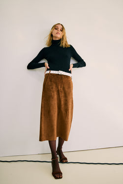 Ultrasuede Midi Trouser Skirt Brown Rust-03