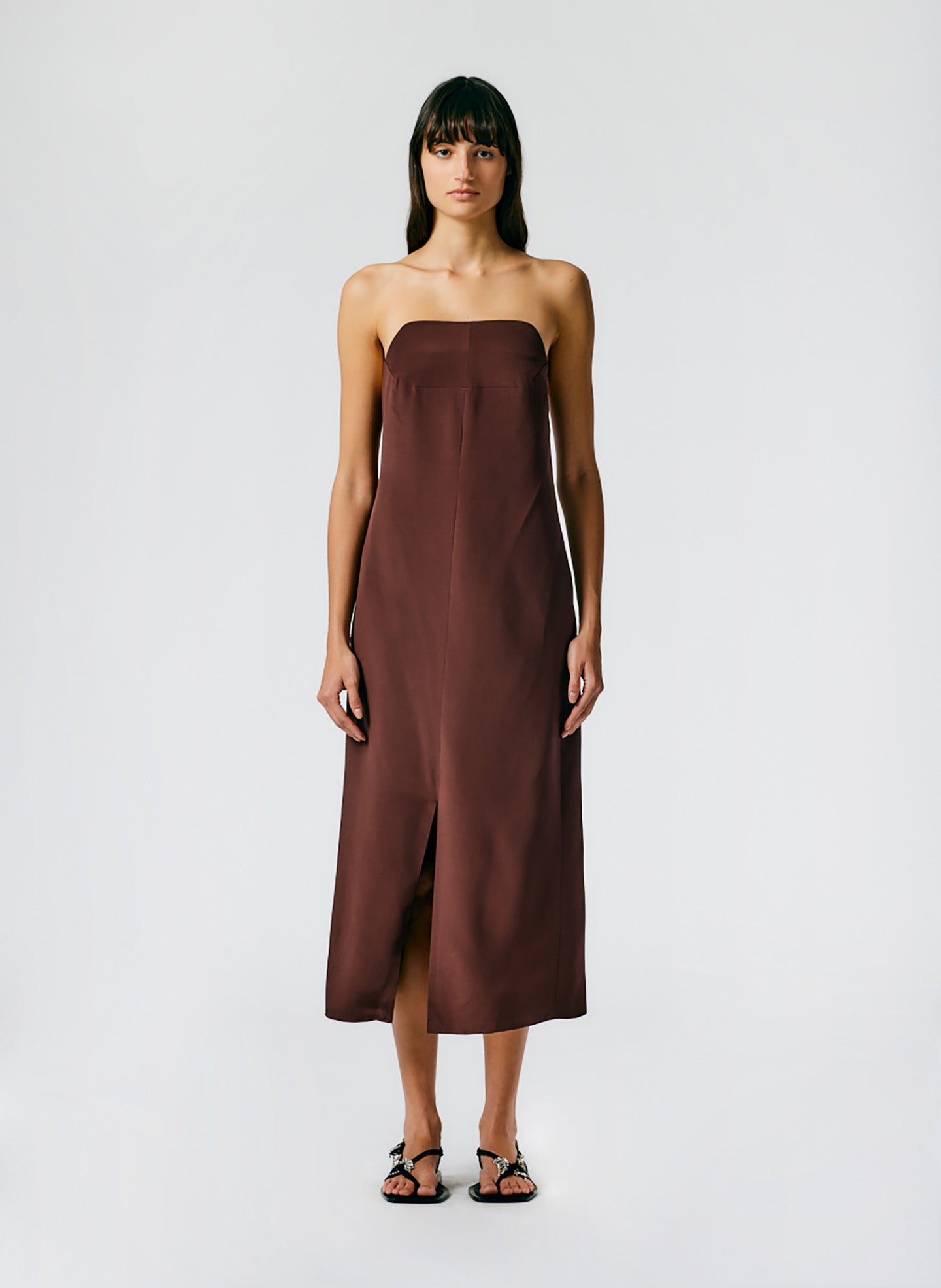 4Ply Silk Lean Strapless Dress - Brown-01