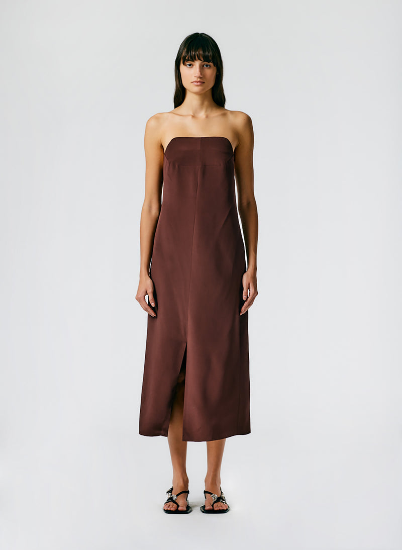 4Ply Silk Lean Strapless Dress Brown-01