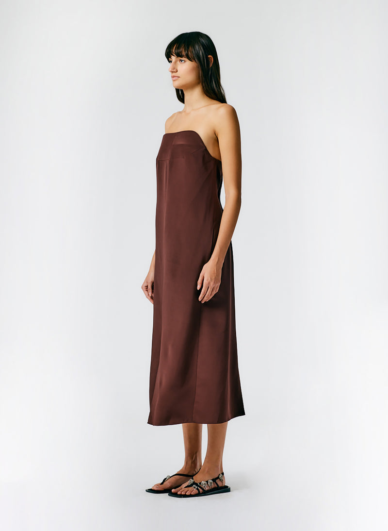 4Ply Silk Lean Strapless Dress Brown-02