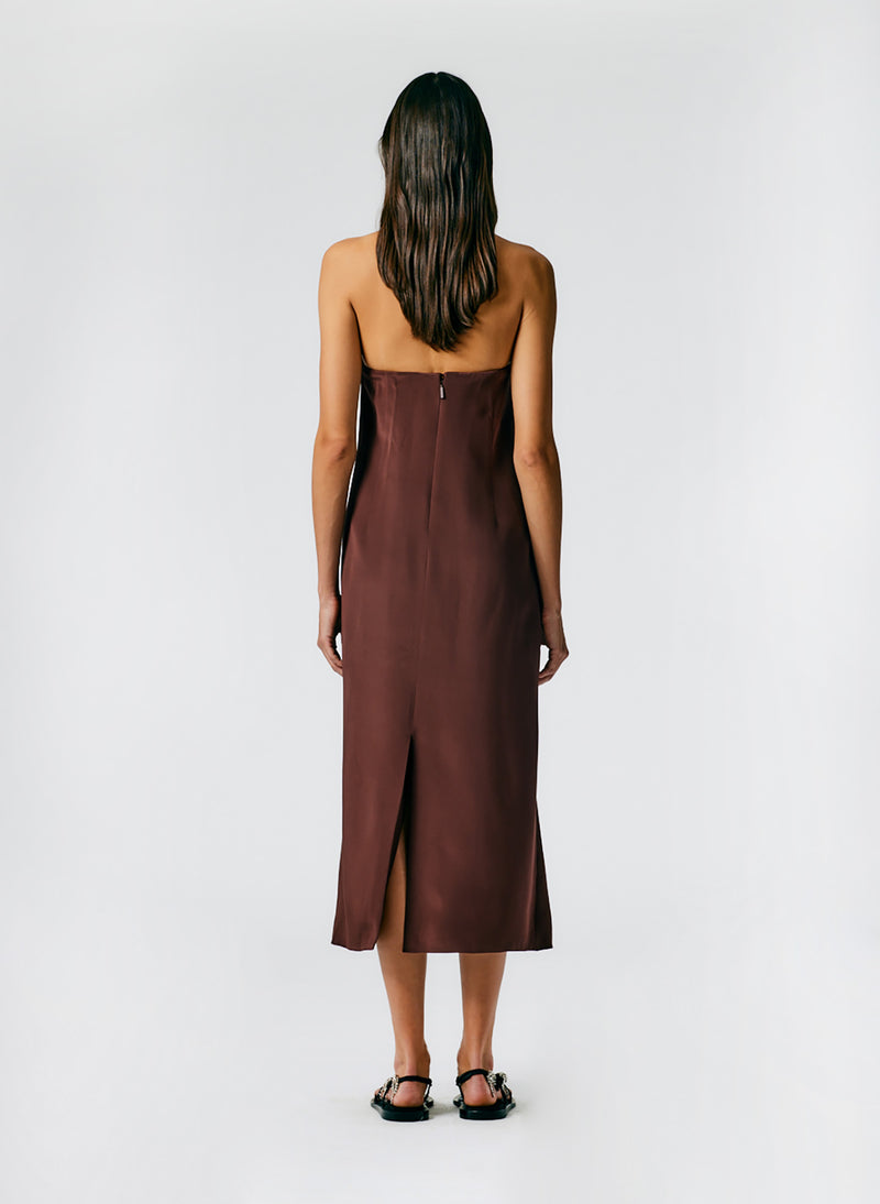 4Ply Silk Lean Strapless Dress Brown-03