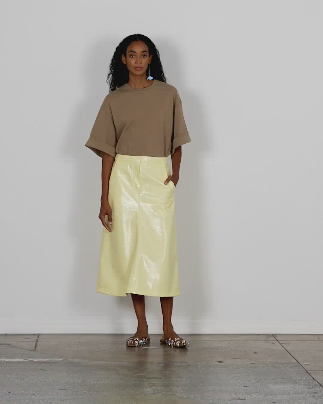 Faux Patent Leather Maxi Aline Skirt Tibi Official