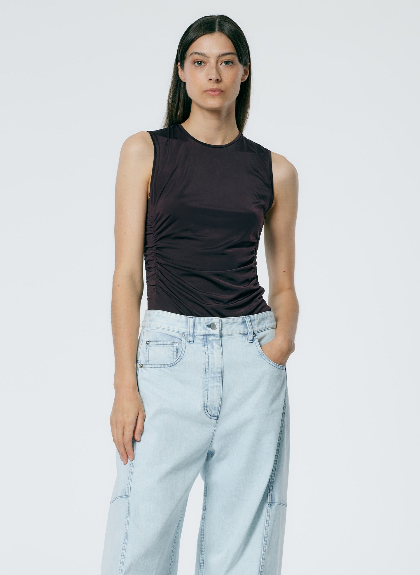 Micro Jersey Shirred Crewneck Top – Tibi Official