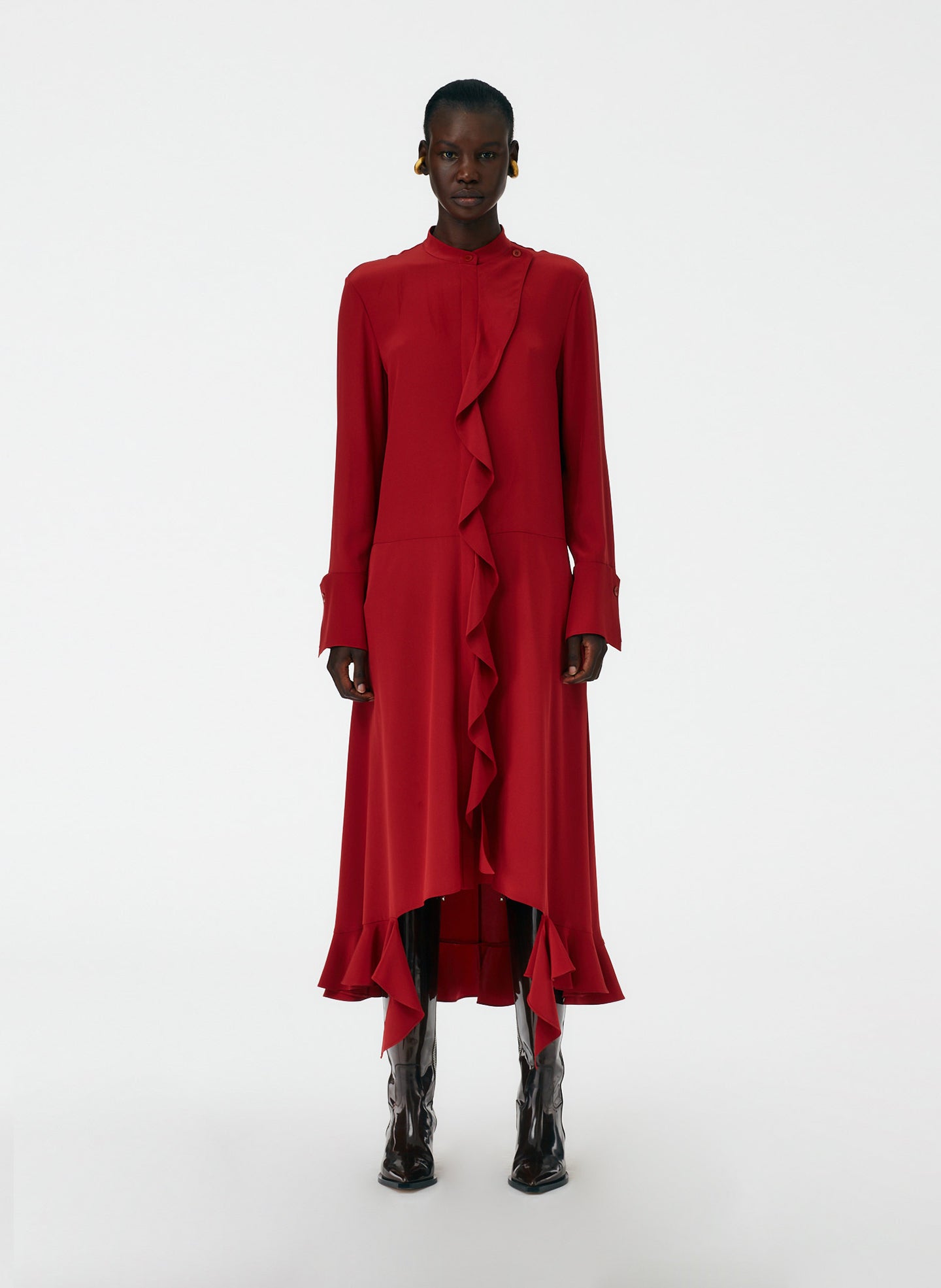 tibi silk ruffle dress TIBI Orange Silk Ruffled Dress
