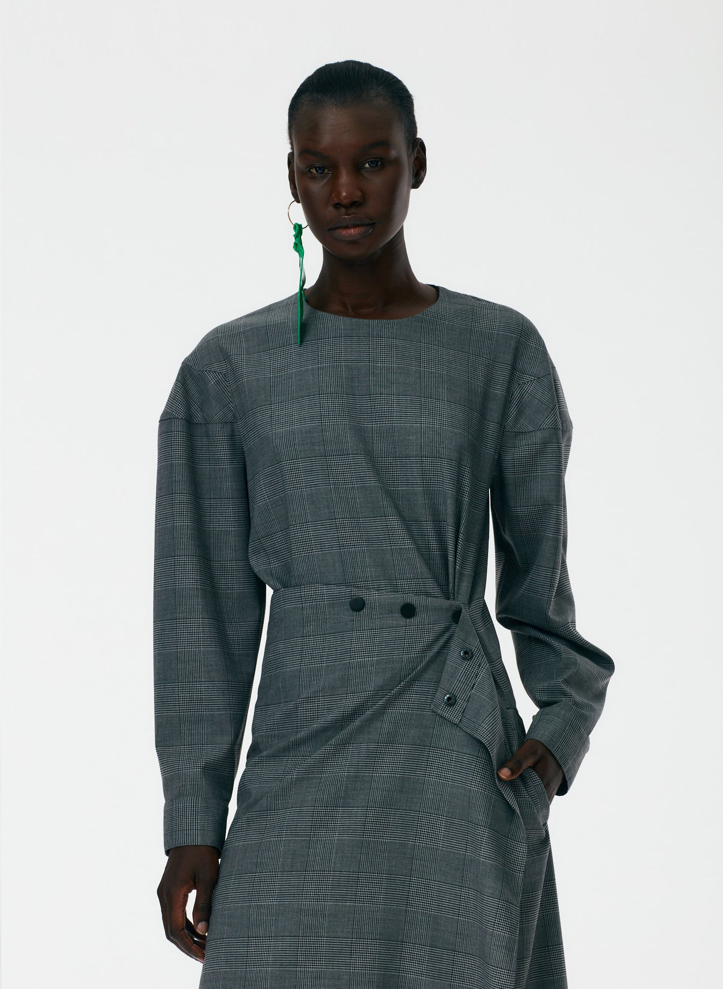Menswear Collage Asymmetric Flap Snap Dress Tibi Official Menswear Collage Asymmetric Flap Snap Dress Tibi Official