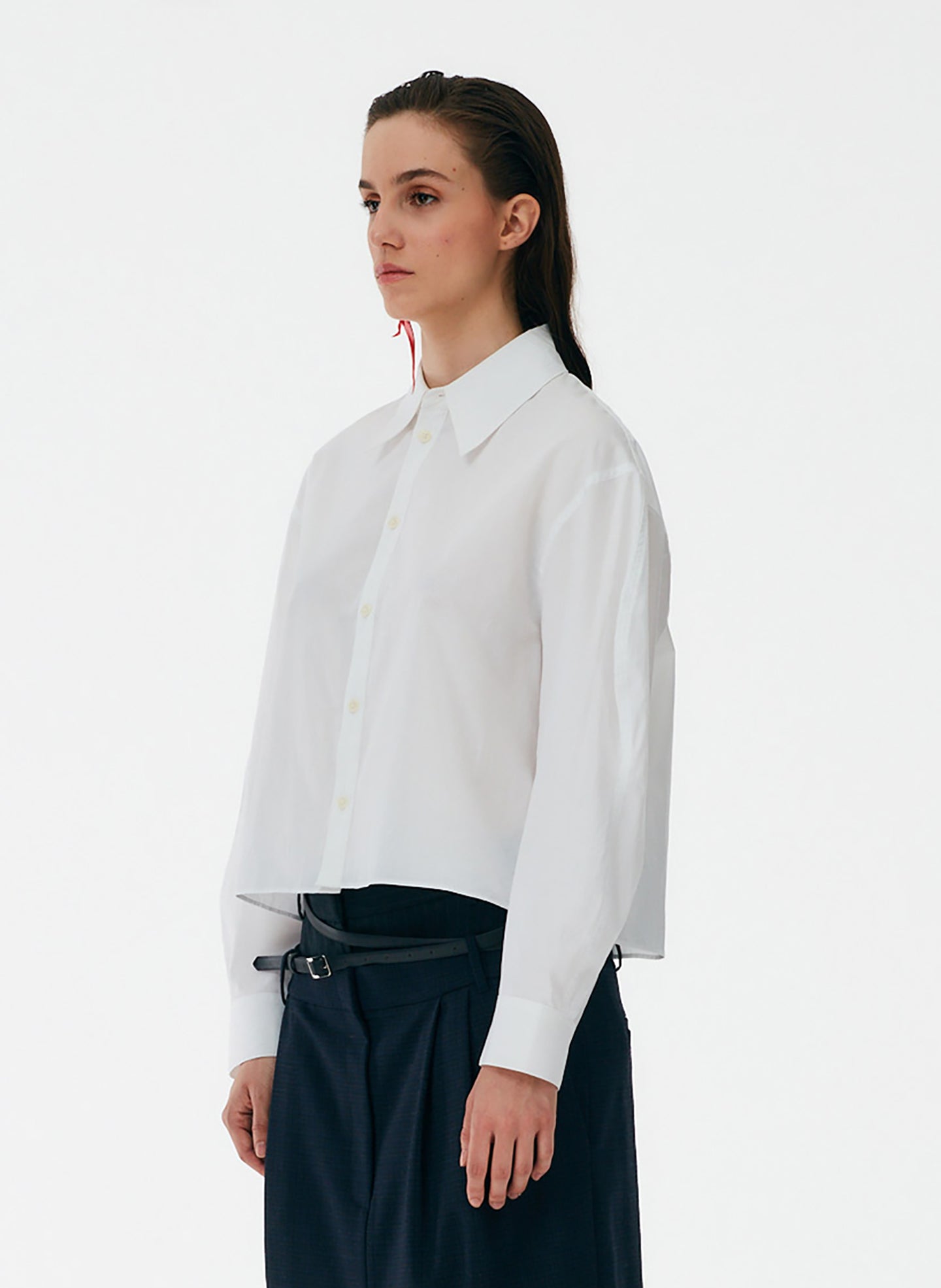 Miles Shirting Scallop Sleeve Cropped Boyfriend Shirt – Tibi Official