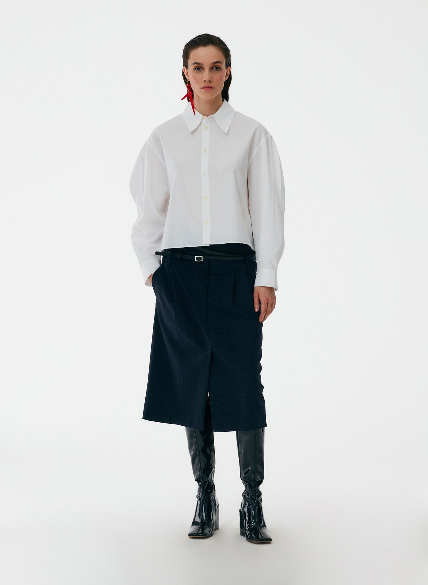 Miles Shirting Scallop Sleeve Cropped Boyfriend Shirt – Tibi Official